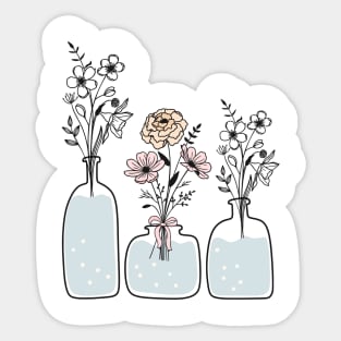 Floral Minimalist Boho Line Art, Boho Flower Vase, Boho Chic Gift, Modern Boho Style Sticker